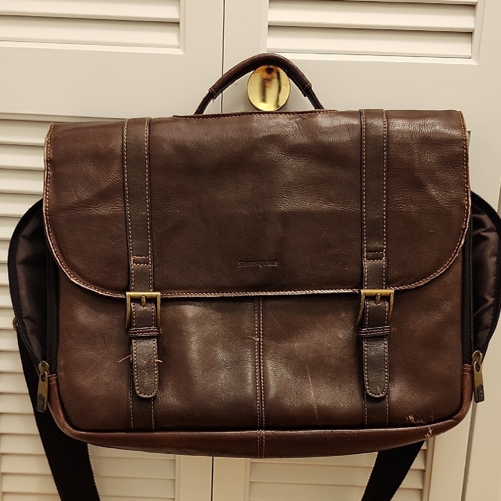 Samsonite Brown Leather Portfolio Laptop Bag